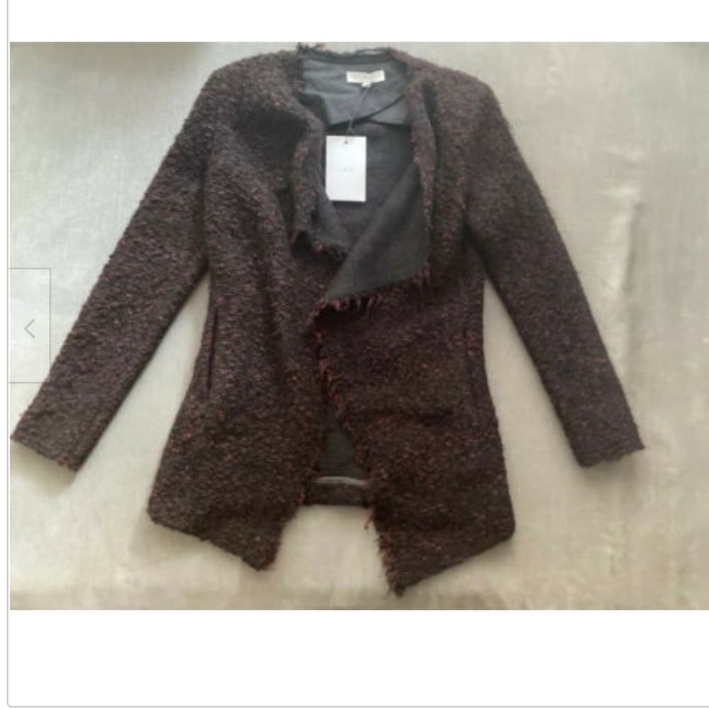IRO Boucle Burgundy Wool Asymmetrical Jacket 36 S